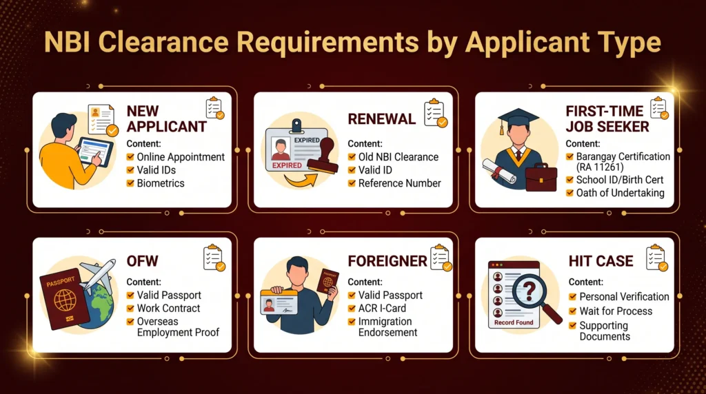 NBI Clearance requirements for new applicants, renewal, first-time job seekers, OFWs, foreigners, and HIT cases